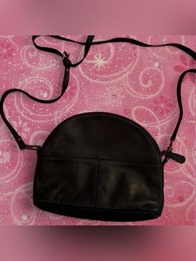 Black Leather Half-Moon Crossbody Bag - Minimal Everyday Carry